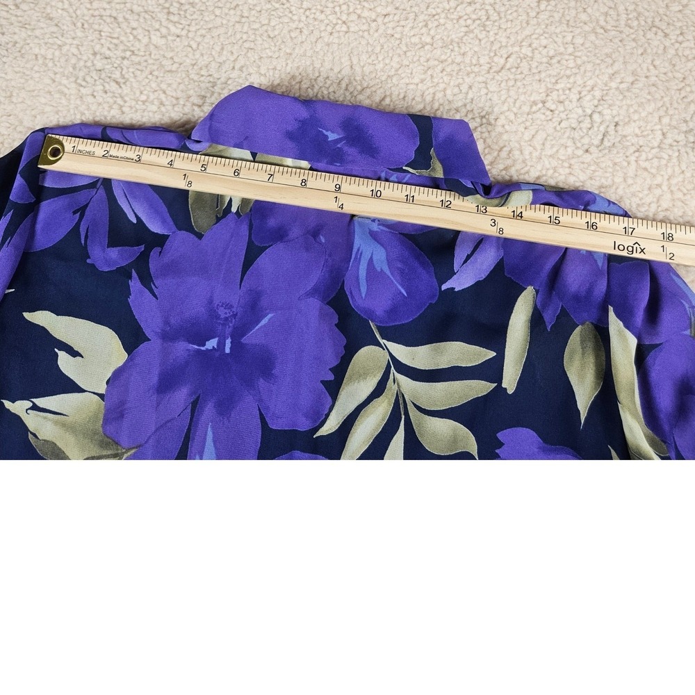 Susan Graver Style Blouse Women Large Purple Floral Button Down Long Sleeve Chic - Picture 8 of 11